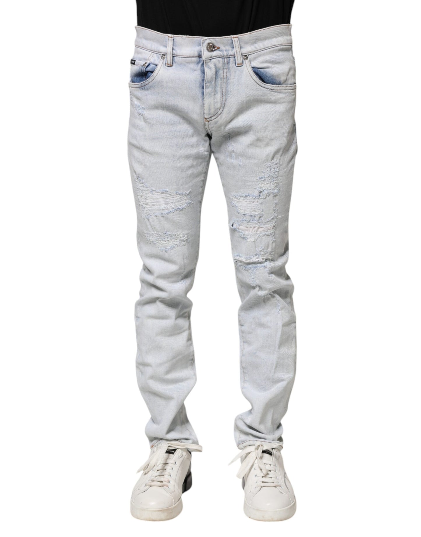 Dolce &amp; Gabbana – Hellblaue, zerfetzte Skinny-Jeans