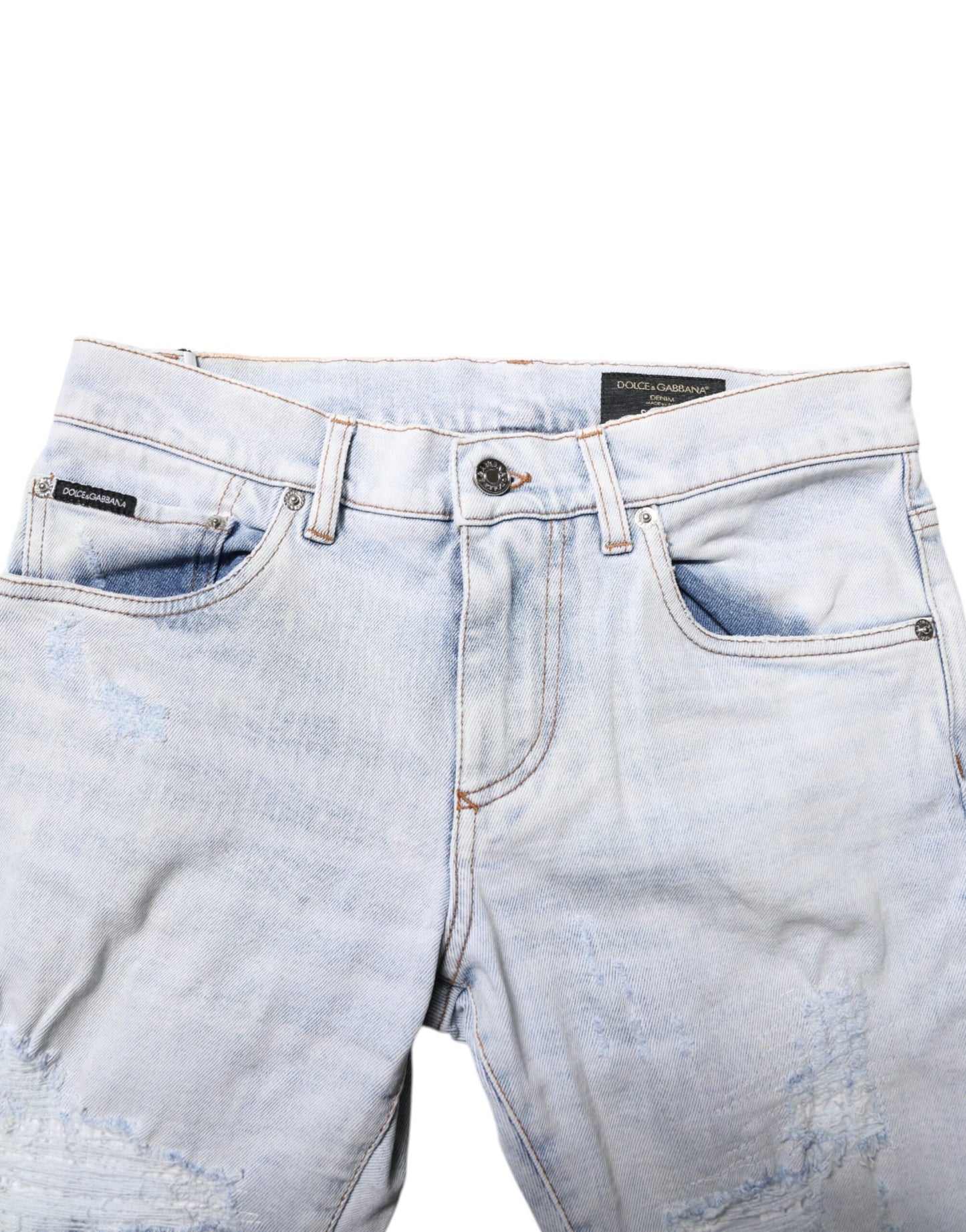 Dolce &amp; Gabbana – Hellblaue, zerfetzte Skinny-Jeans