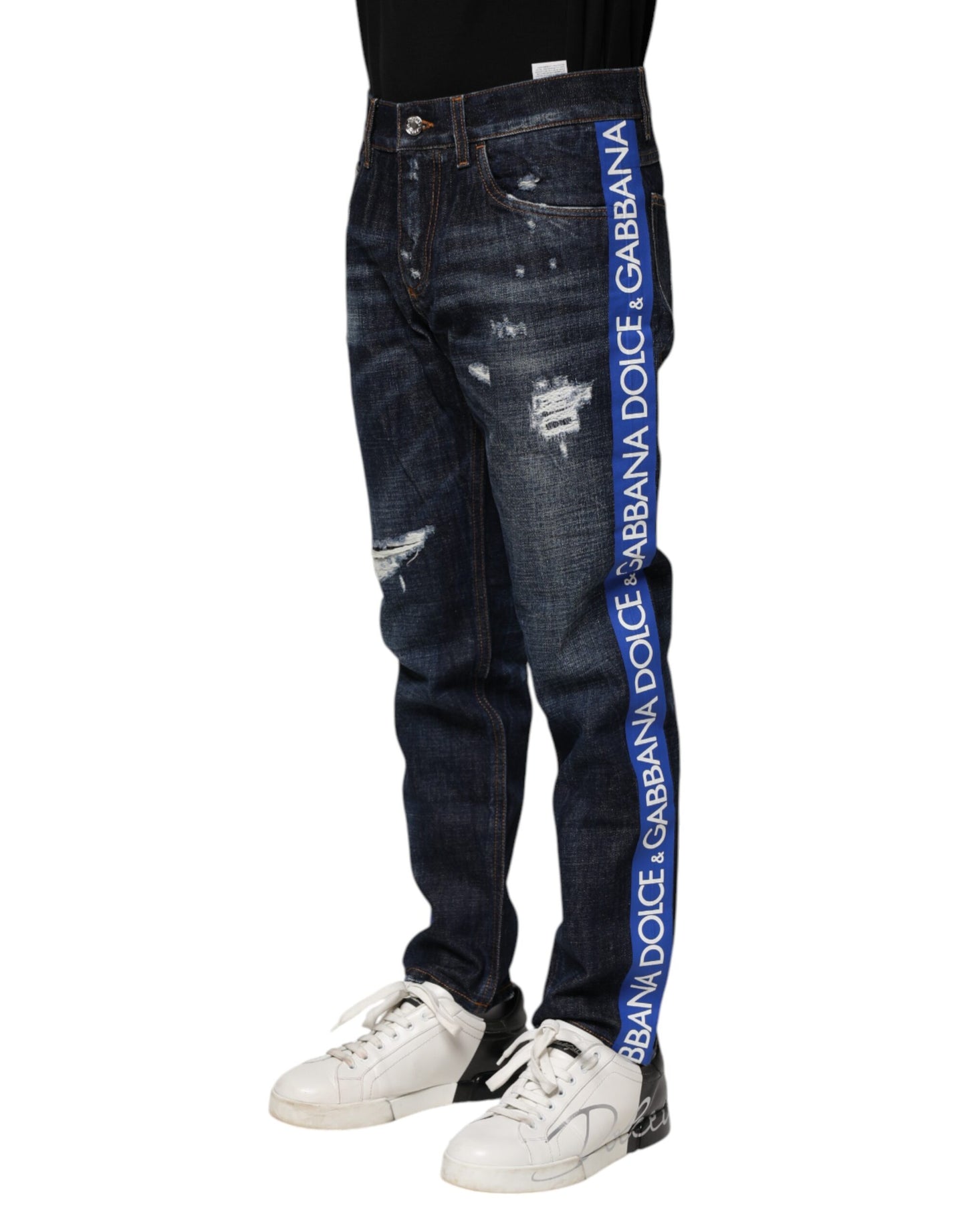 Dolce &amp; Gabbana – Dunkelblaue, zerfetzte Skinny-Jeans