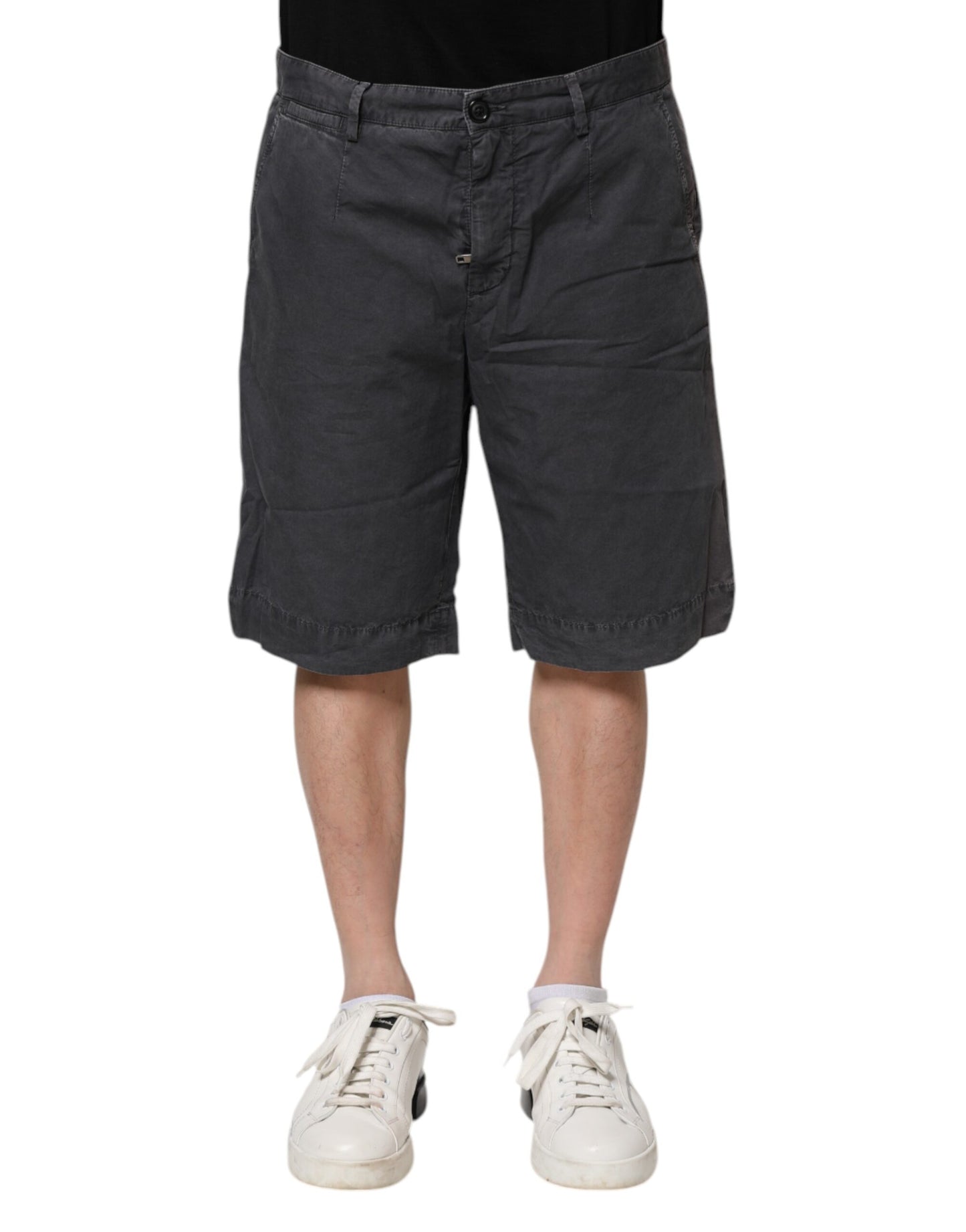 Dolce &amp; Gabbana – Bermudashorts aus Baumwollstretch-Denim in Dunkelgrau