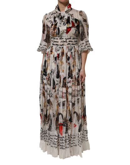 Dolce &amp; Gabbana Mehrfarbiges Ascot-Maxikleid aus Seide mit Animalprint
