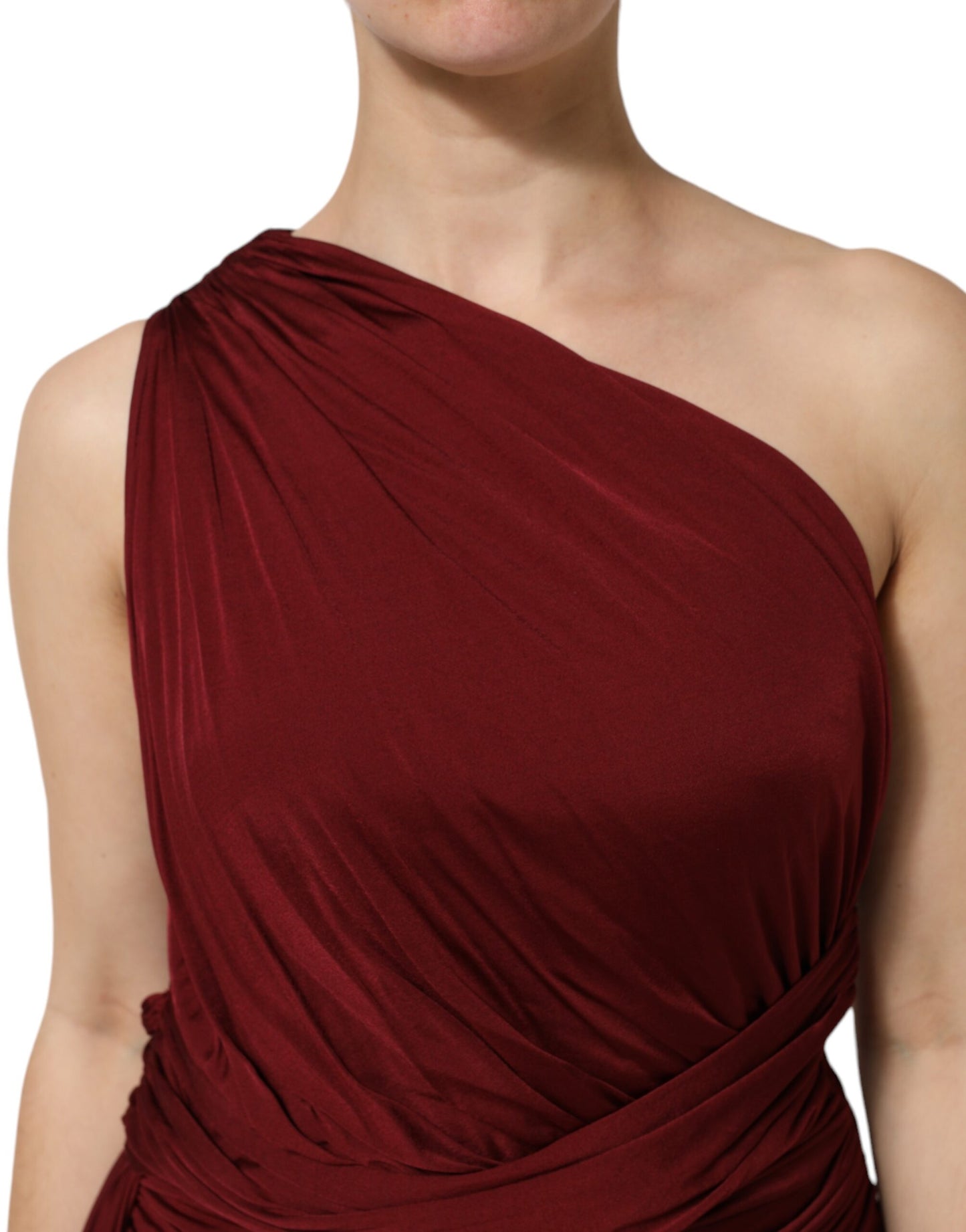 Dolce &amp; Gabbana – Eng anliegendes Midikleid aus Viskose mit One-Shoulder-Träger in Rot