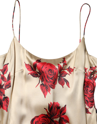 Dolce & Gabbana Beige Floral Spaghetti Strap Sheath Dress