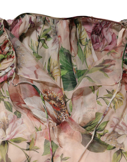 Dolce &amp; Gabbana – Langes, gestuftes Maxikleid mit Blumenmuster in Rosa