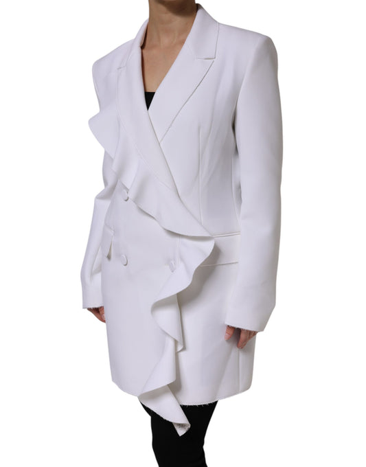 MSGM White Polyester Long Sleeves Ruffled Wrap Jacket
