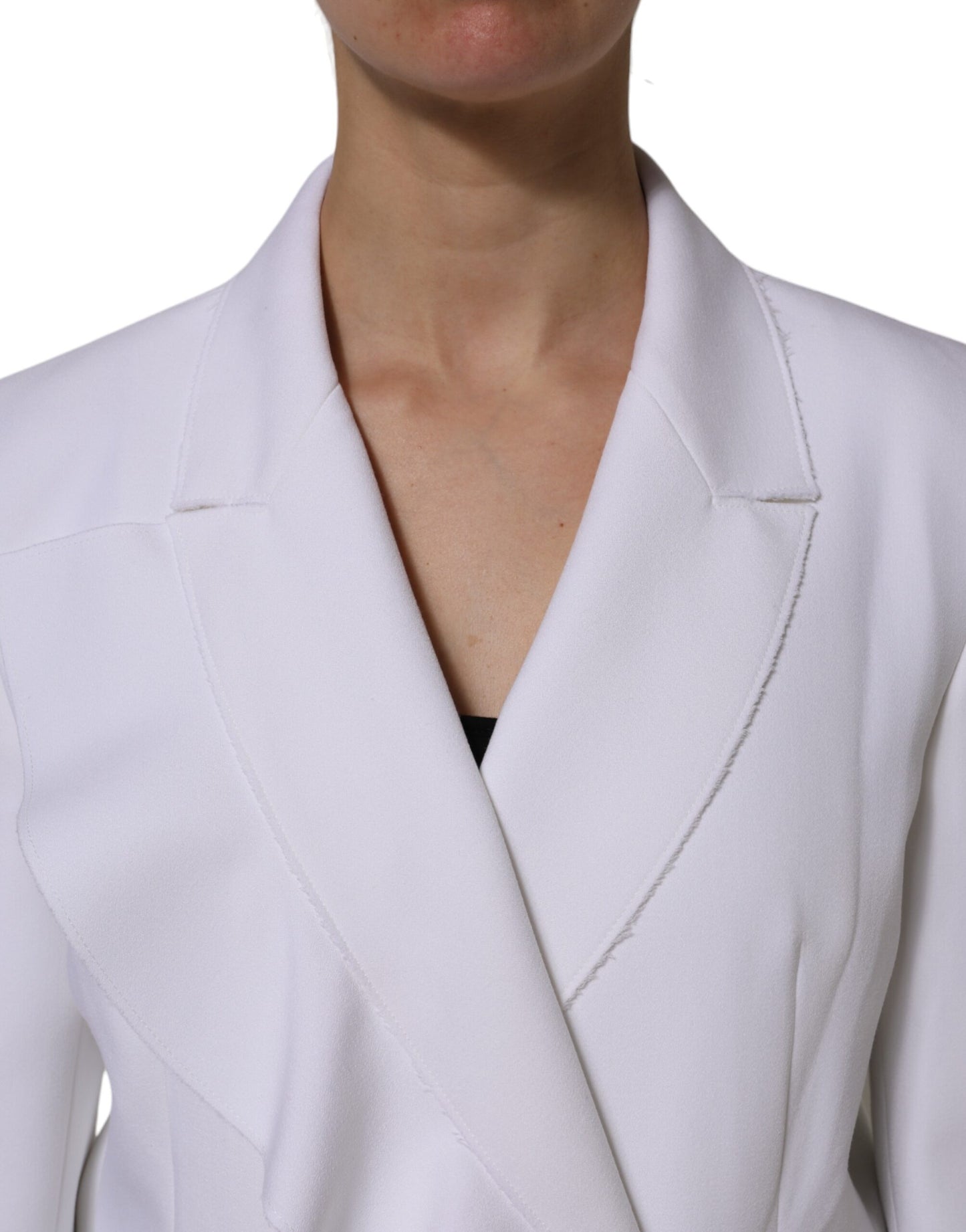 MSGM White Polyester Long Sleeves Ruffled Wrap Jacket