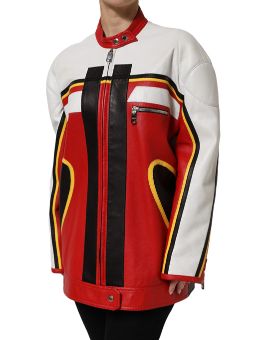 Dolce &amp; Gabbana – Mehrfarbige Bikerjacke aus Leder mit durchgehendem Reißverschluss