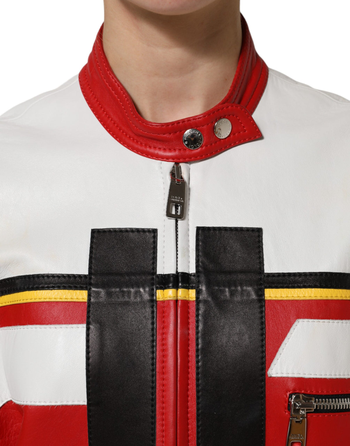 Dolce &amp; Gabbana – Mehrfarbige Bikerjacke aus Leder mit durchgehendem Reißverschluss
