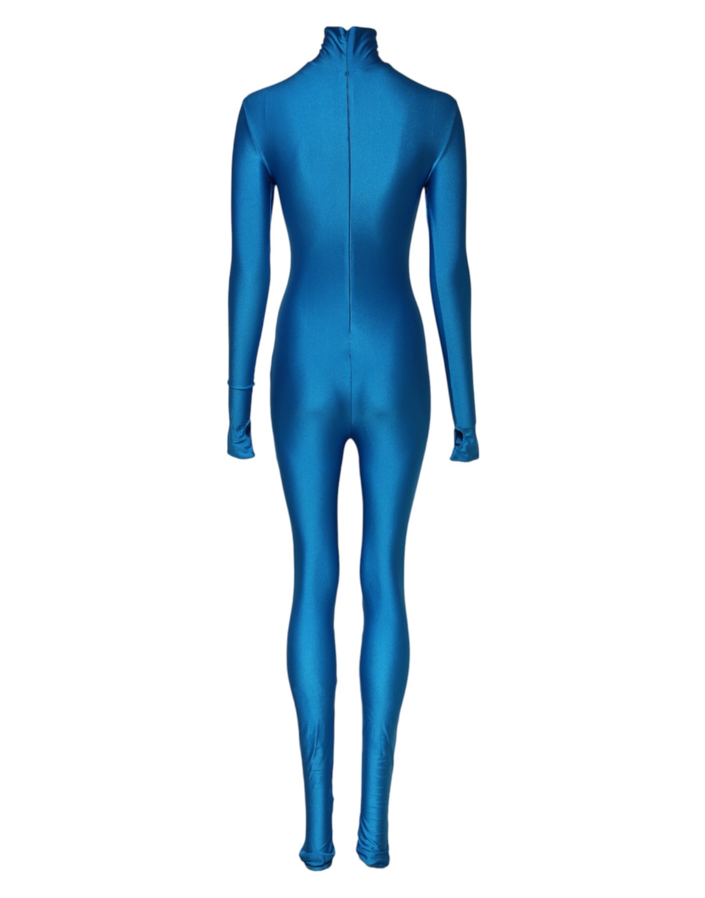 Dolce &amp; Gabbana, blaues, figurbetontes Jumpsuit-Kleid aus Nylon mit Rollkragen