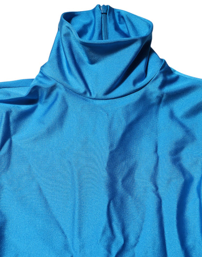 Dolce &amp; Gabbana, blaues, figurbetontes Jumpsuit-Kleid aus Nylon mit Rollkragen