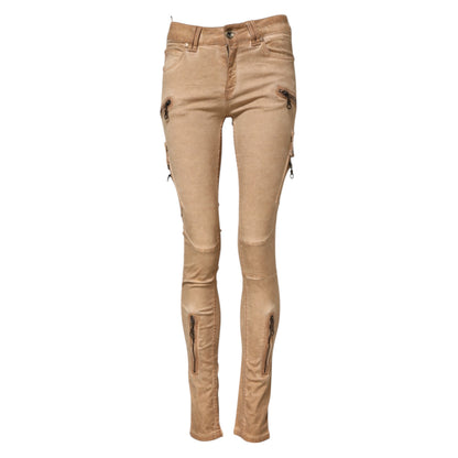 PLEIN SUD – Enge Jeans aus Baumwolle mit mittlerer Taille in Braun