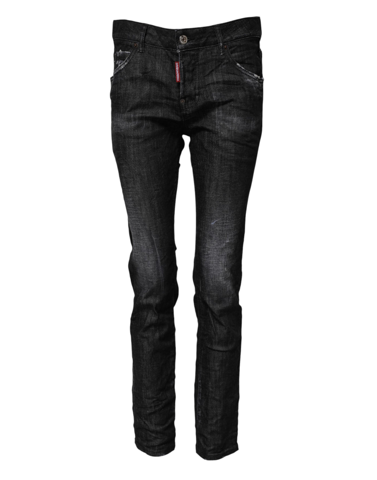 Dsquared² – Schwarze Skinny-Jeans aus verwaschener Baumwolle mit mittlerer Taille