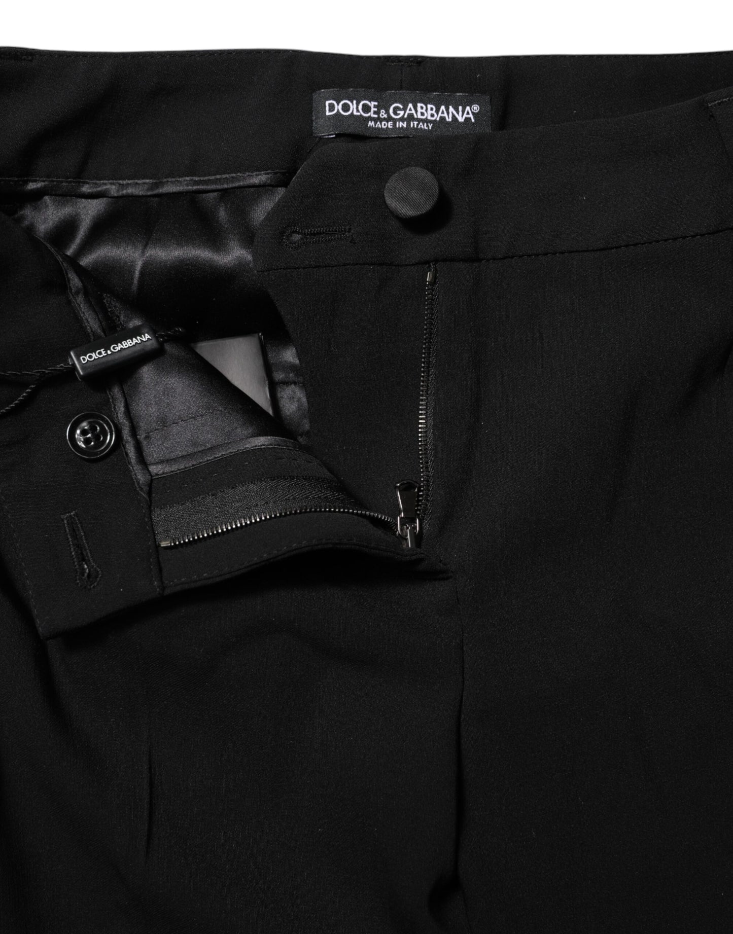 Dolce &amp; Gabbana – Schwarze Anzughose aus Wolle mit mittlerer Taille und schmalem Schnitt
