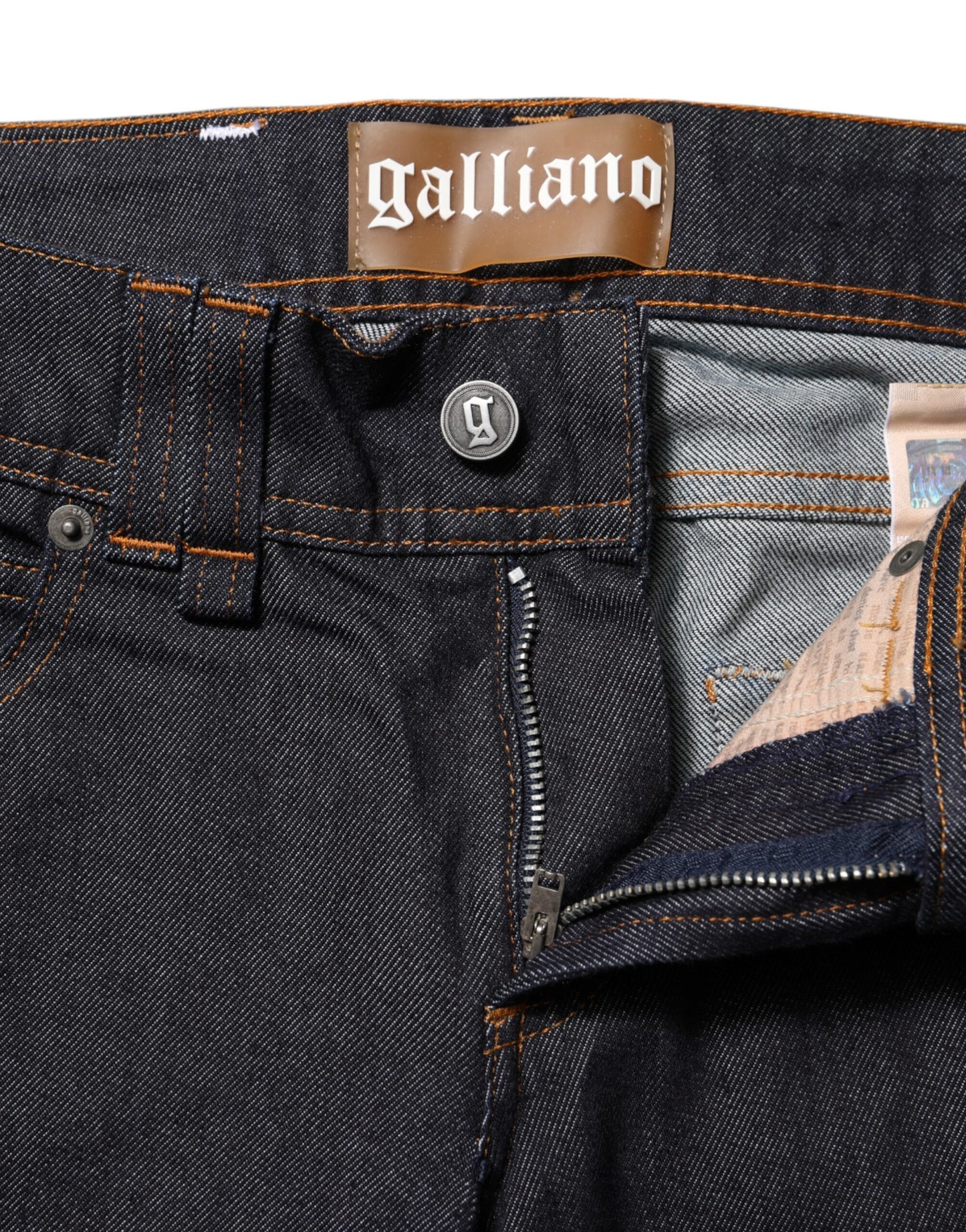 John Galliano – Blaue Jeans aus Baumwolle mit weitem Bein und mittlerer Taille