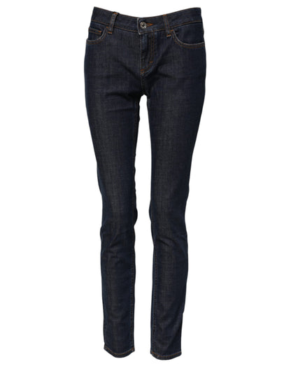 Dolce &amp; Gabbana – Blaue Skinny-Jeans aus Baumwoll-Denim mit mittlerer Taille