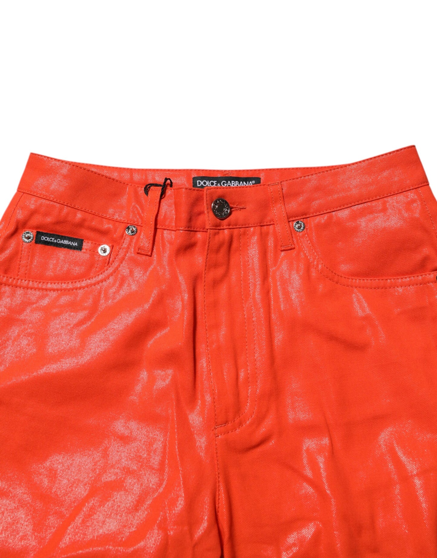 Dolce &amp; Gabbana – Orangefarbene Jeans aus Baumwoll-Denim mit hoher Taille