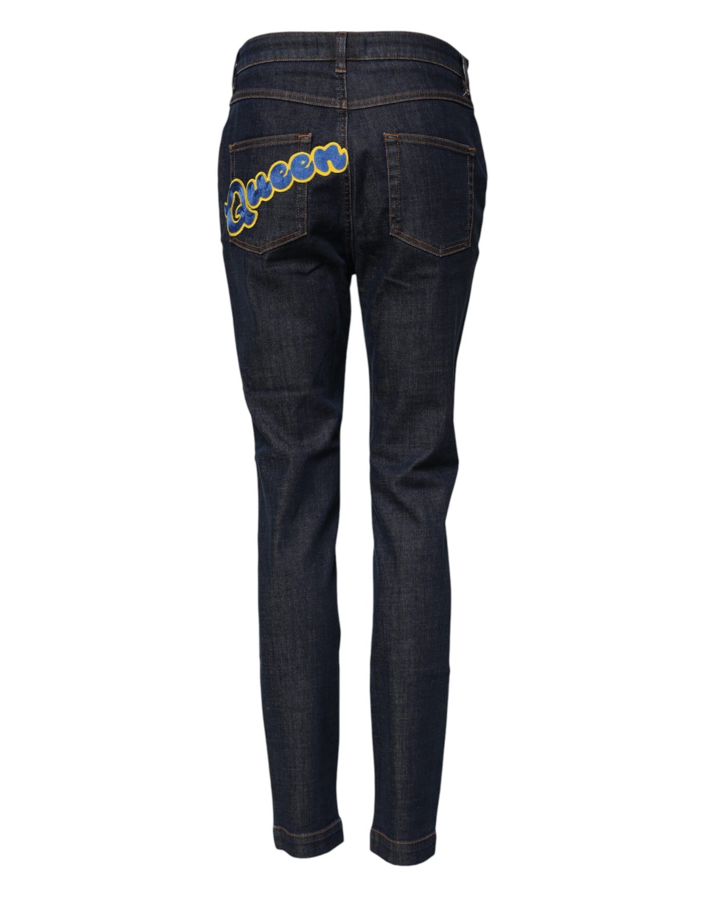 Dolce &amp; Gabbana Blue Queen Patch AUDREY Jeans mit mittlerer Taille