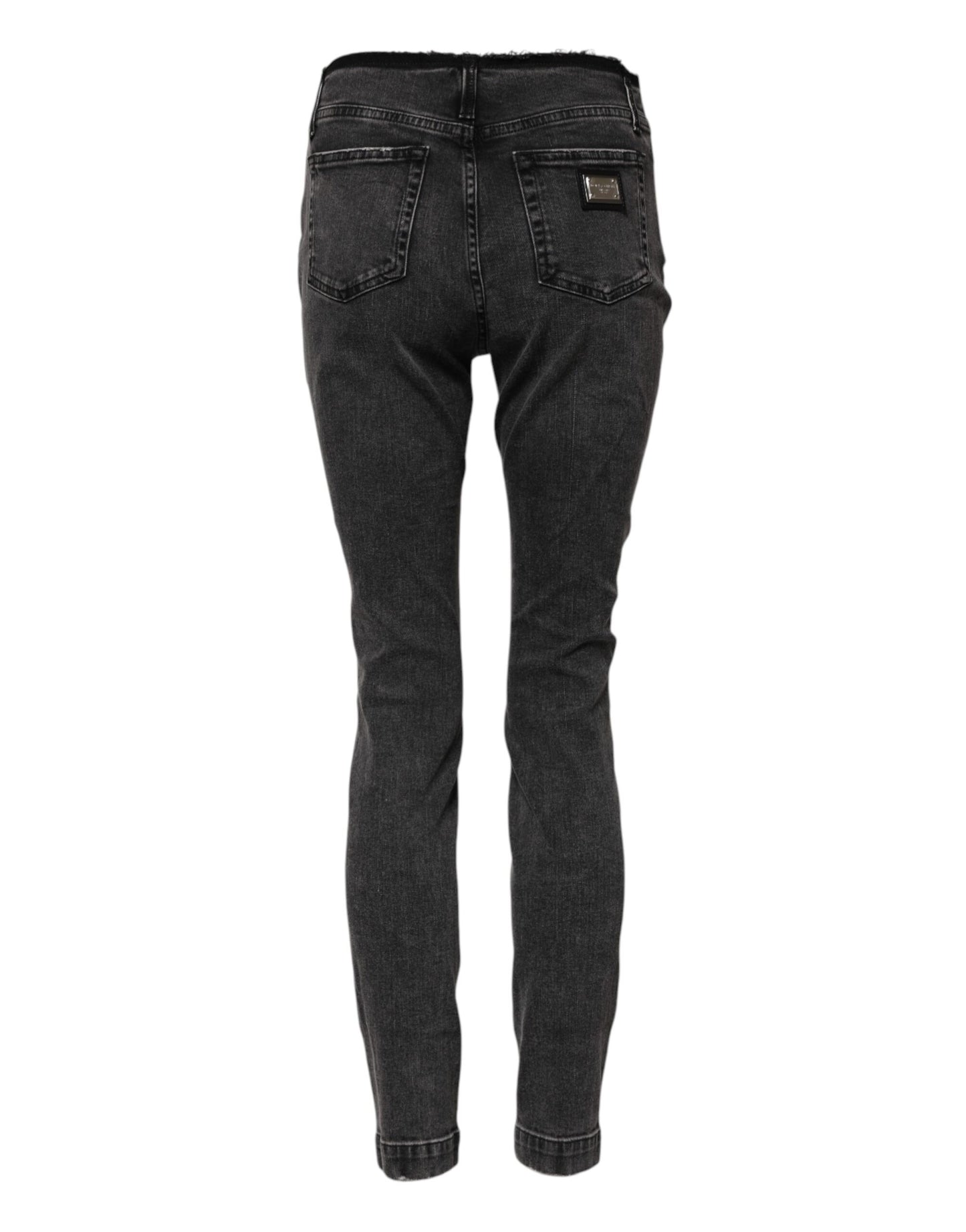 Dolce &amp; Gabbana – Graue Skinny-Jeans aus Baumwoll-Denim mit mittlerer Taille