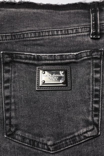 Dolce &amp; Gabbana – Graue Skinny-Jeans aus Baumwoll-Denim mit mittlerer Taille