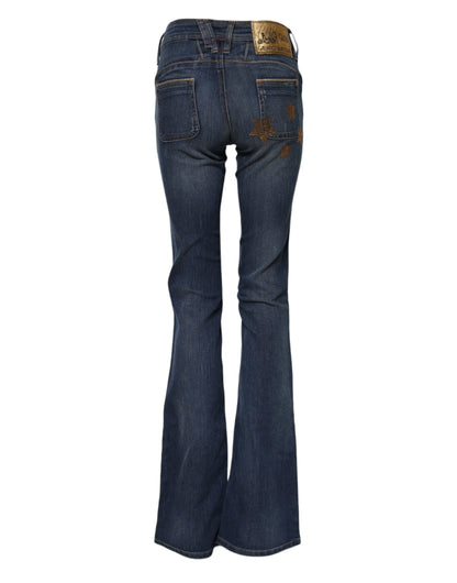 John Galliano – Blaue Jeans aus Baumwolle mit mittlerer Taille und weitem Bein