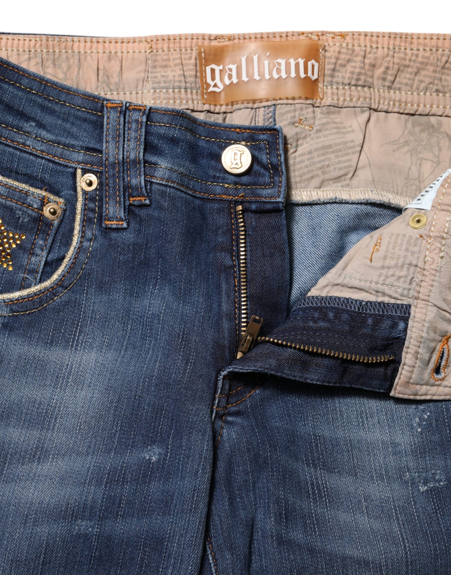 John Galliano – Blaue Jeans aus Baumwolle mit mittlerer Taille und weitem Bein