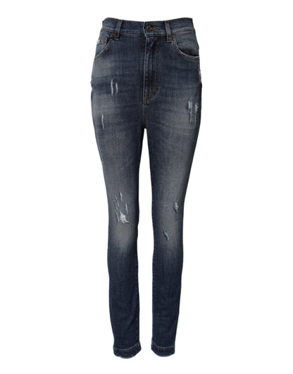 Dolce &amp; Gabbana – Blaue Jeans aus gewaschener Baumwolle mit hoher Taille
