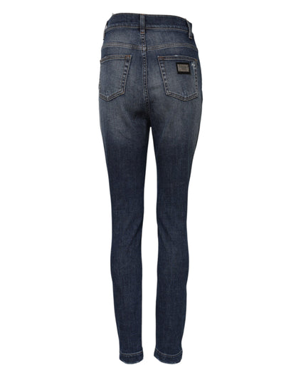 Dolce &amp; Gabbana – Blaue Jeans aus gewaschener Baumwolle mit hoher Taille