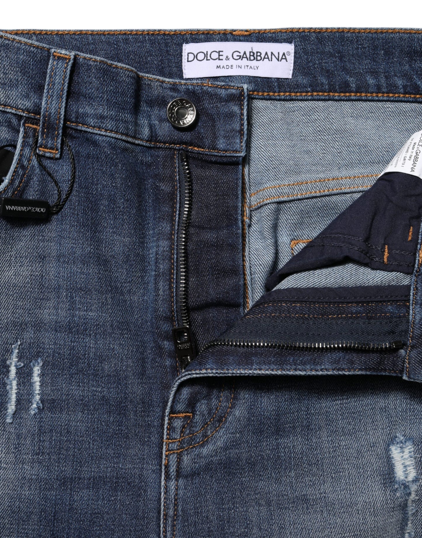 Dolce &amp; Gabbana – Blaue Jeans aus gewaschener Baumwolle mit hoher Taille