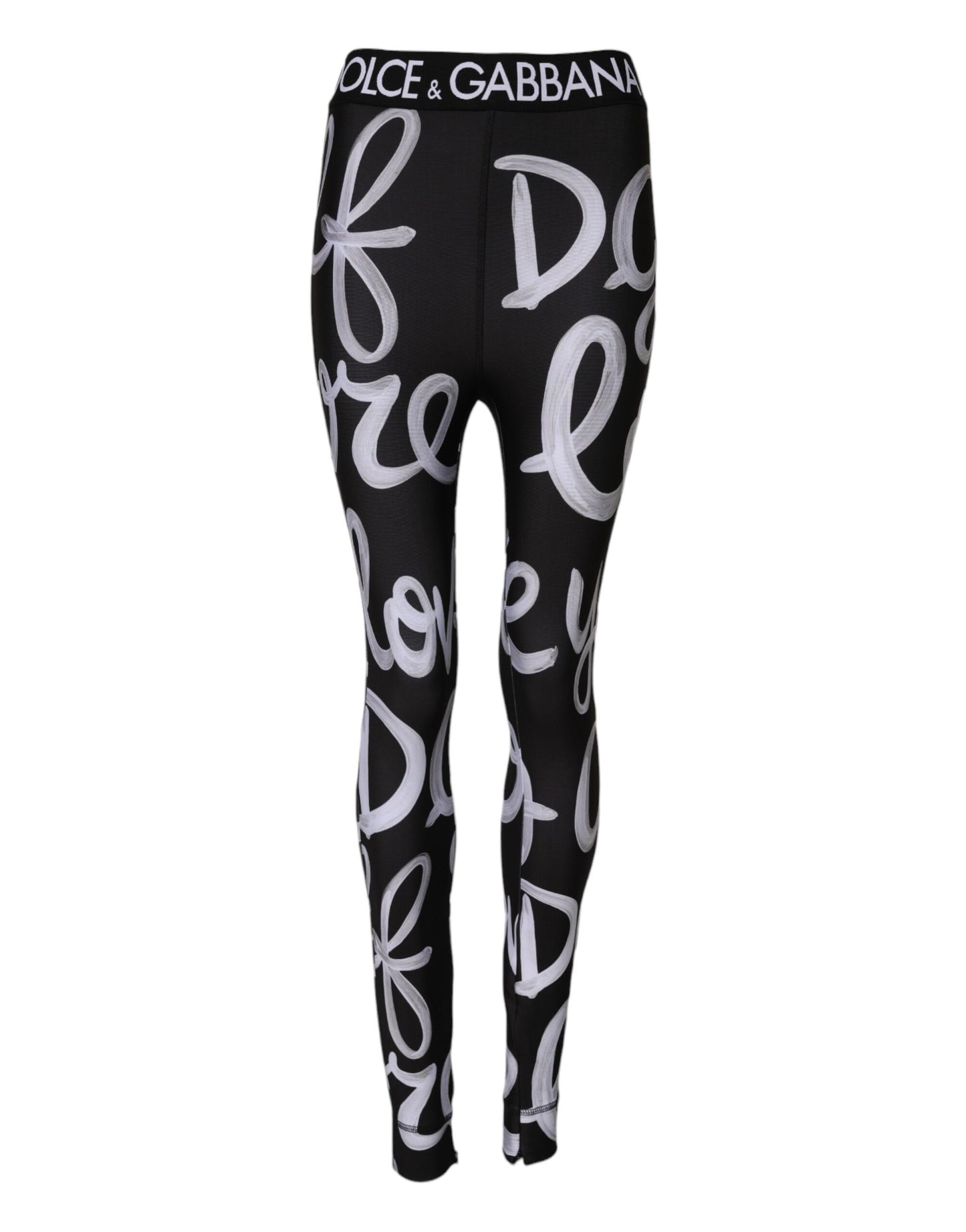 Dolce &amp; Gabbana – Schwarze Hose mit mittelhohem Bund aus Polyester mit Logo-Print
