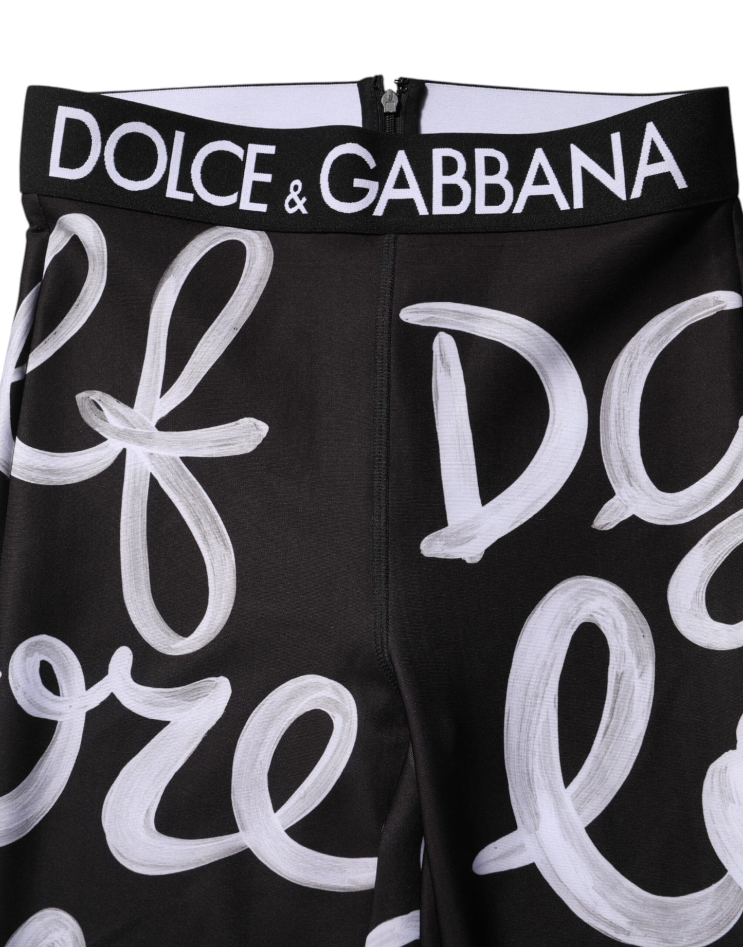 Dolce &amp; Gabbana – Schwarze Hose mit mittelhohem Bund aus Polyester mit Logo-Print