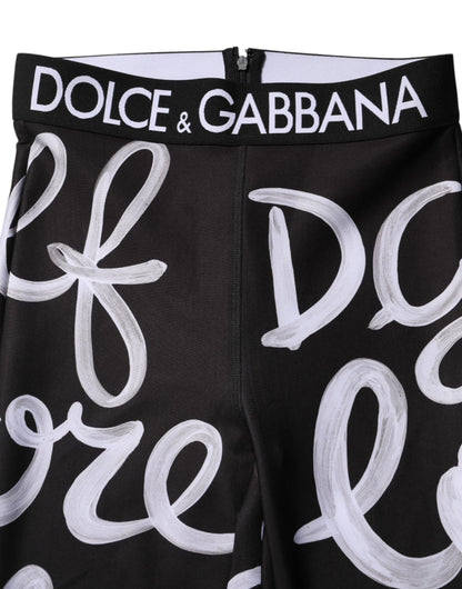 Dolce &amp; Gabbana – Schwarze Hose mit mittelhohem Bund aus Polyester mit Logo-Print