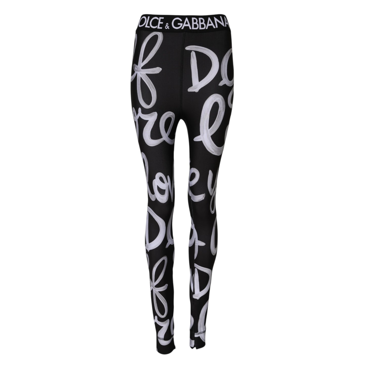 Dolce &amp; Gabbana – Schwarze Hose mit mittelhohem Bund aus Polyester mit Logo-Print