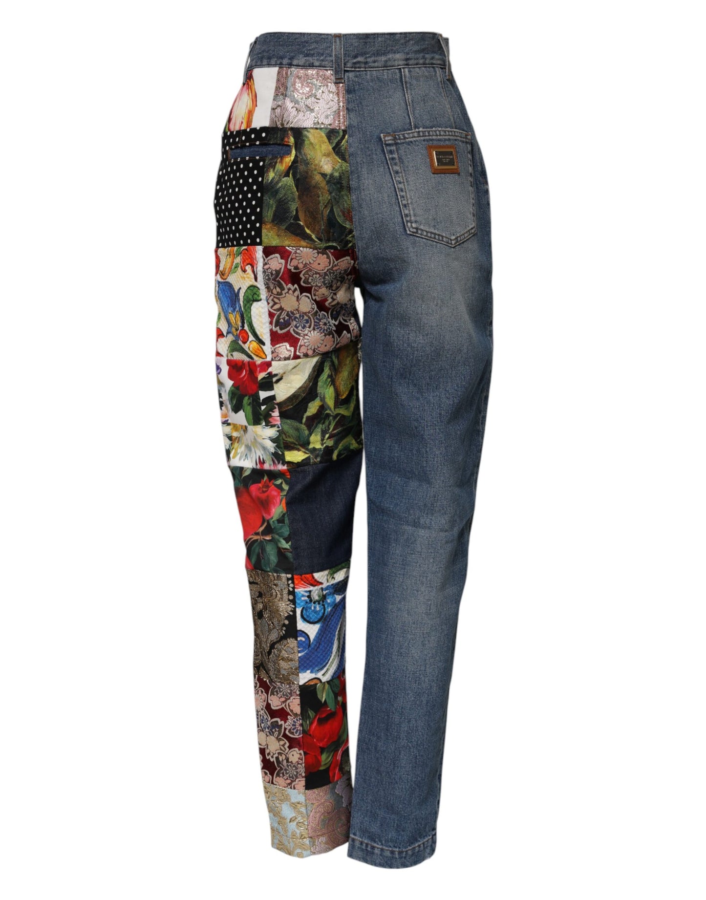 Dolce &amp; Gabbana Blaue AMBER Patchwork-Jeans mit hoher Taille