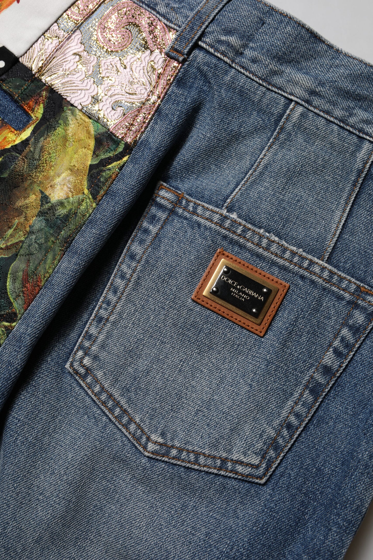 Dolce &amp; Gabbana Blaue AMBER Patchwork-Jeans mit hoher Taille