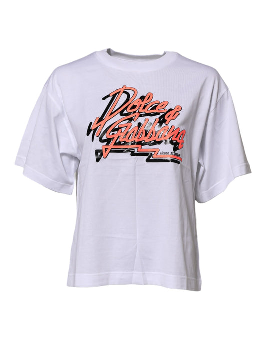 Dolce &amp; Gabbana – Weißes Baumwoll-T-Shirt mit Rundhalsausschnitt und grafischem Print
