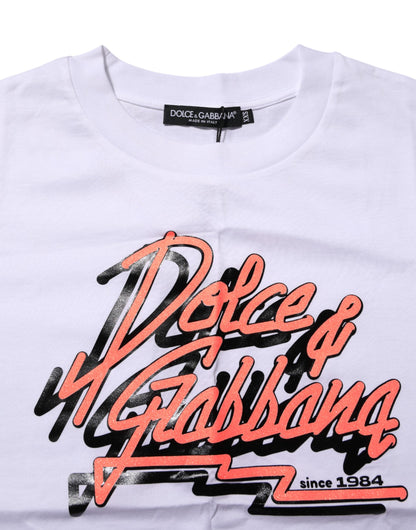 Dolce &amp; Gabbana – Weißes Baumwoll-T-Shirt mit Rundhalsausschnitt und grafischem Print