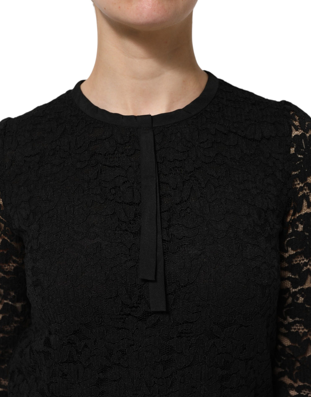 Dolce &amp; Gabbana – Schwarzes Langarm-Blusetop aus Nylonspitze