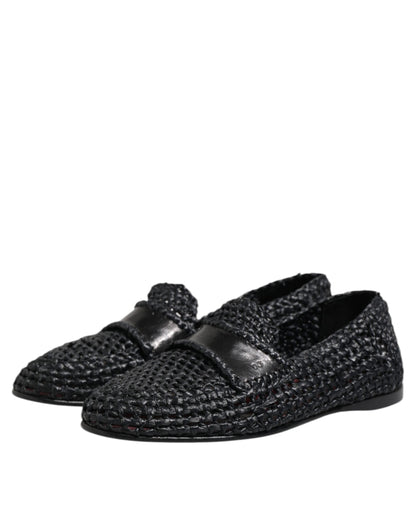 Dolce &amp; Gabbana – Schwarze Slipper aus gewebtem Leder Herren Schuhe