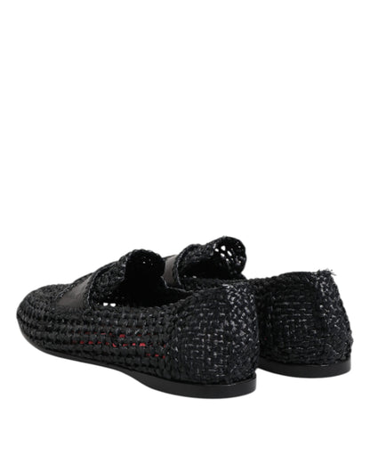 Dolce &amp; Gabbana – Schwarze Slipper aus gewebtem Leder Herren Schuhe