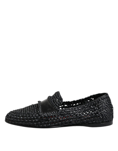 Dolce &amp; Gabbana – Schwarze Slipper aus gewebtem Leder Herren Schuhe