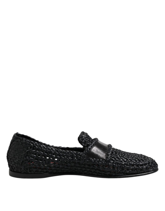 Dolce &amp; Gabbana – Schwarze Slipper aus gewebtem Leder Herren Schuhe
