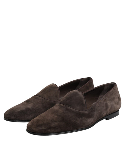Dolce &amp; Gabbana – Slipper aus braunem Samtleder
