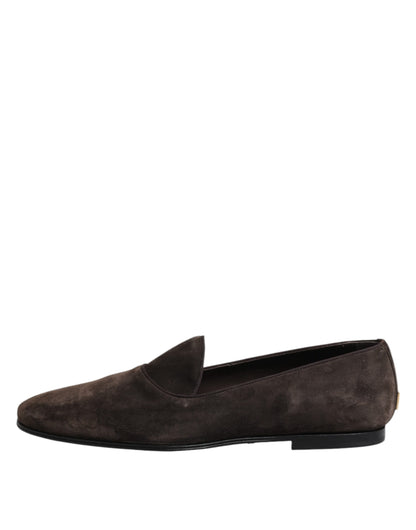 Dolce &amp; Gabbana – Slipper aus braunem Samtleder