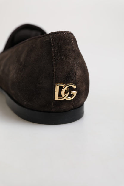 Dolce &amp; Gabbana – Slipper aus braunem Samtleder