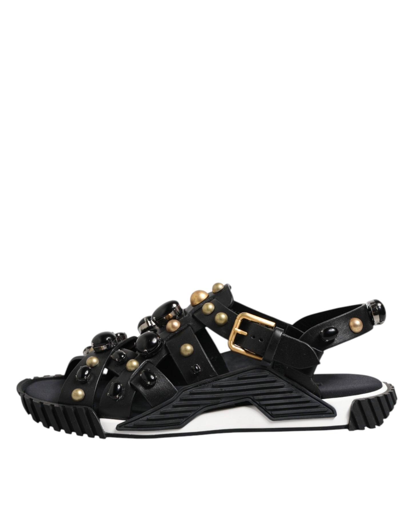 Dolce &amp; Gabbana – Sandalen mit Knöchelriemen aus schwarzem Leder mit Nieten