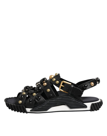 Dolce &amp; Gabbana – Sandalen mit Knöchelriemen aus schwarzem Leder mit Nieten