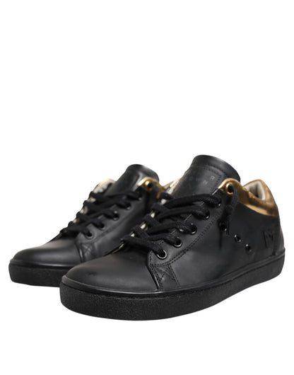 Leather Crown Schwarz Gold Schnürschuhe Low Top Damen Sneakers