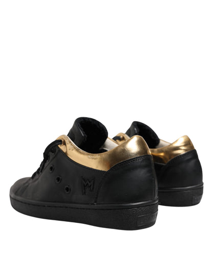 Leather Crown Schwarz Gold Schnürschuhe Low Top Damen Sneakers