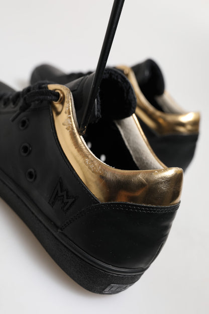 Leather Crown Schwarz Gold Schnürschuhe Low Top Damen Sneakers