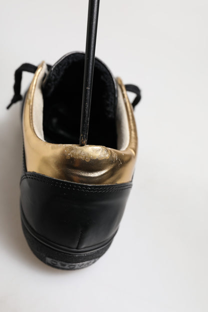 Leather Crown Schwarz Gold Schnürschuhe Low Top Damen Sneakers